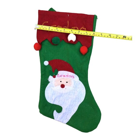 RED/GREEN SANTA CHRISTMAS STOCKING "GRADMA" EMBELLISHED ON TOP SIZE-16" - Picture 3 of 4